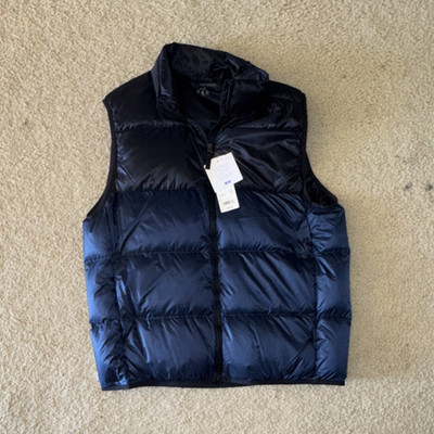 UNIQLO Men's Quilted Down Puffer Vest Navy Full Zip Stand Collar Size L