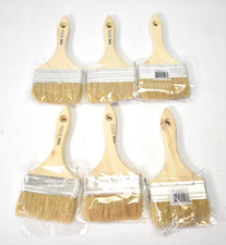 Lot of 6 Pure Bristle Flat Chip White Paint Brushes 4" Wood Handle 1500-4