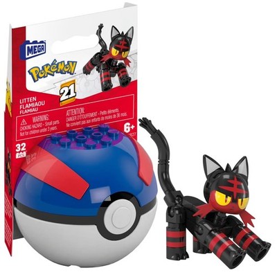 MEGA Pokmon Litten Pokeball Building Toy Kit, Poseable Action Figure 32 Pieces f