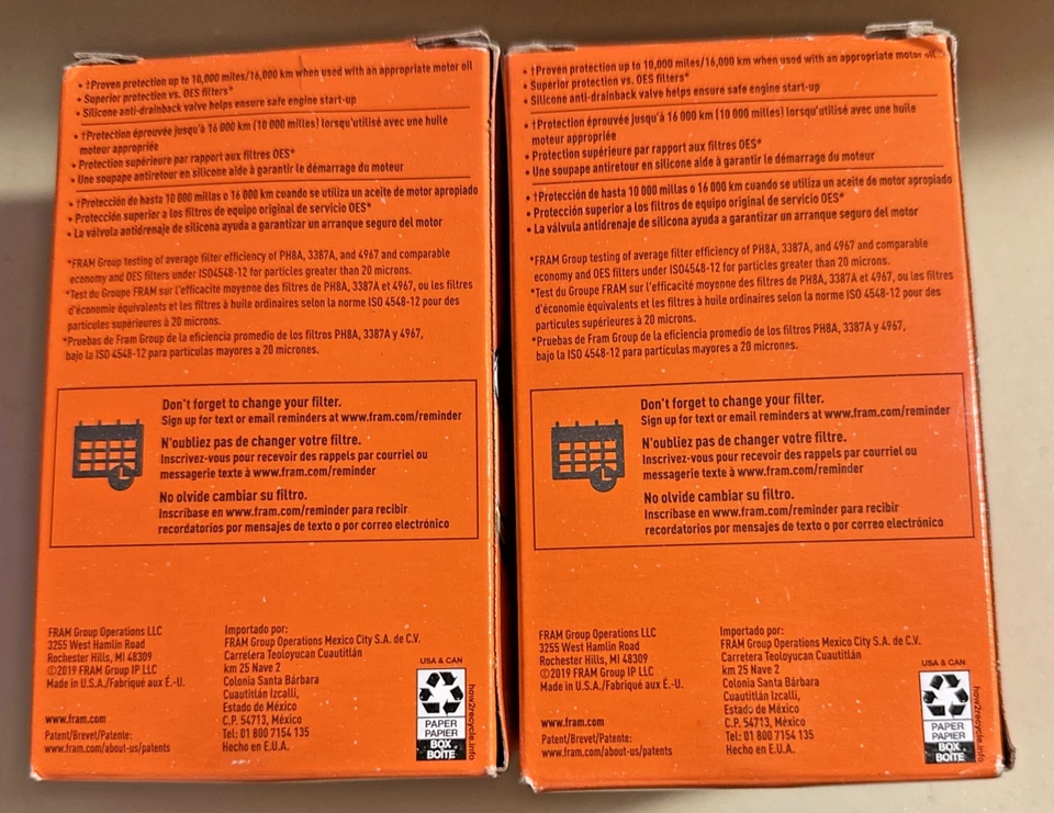 Filtro de aceite Fram PH3600 Extra Guard filtro giratorio 10.000 millas proteger LOTE de 2 Foto 3 de 4