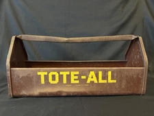 VINTAGE SIMONSEN TOTE-ALL METAL CARPENTERS RED TOOL BOX, 18" X 6" TACKLE BOX