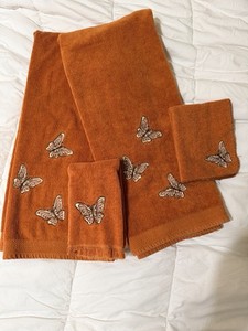 Vintage Martex Burnt Orange Butterfly Cotton 4pc Towel Set MCM