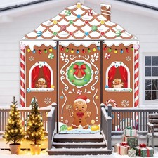 4Pcs Gingerbread House Door Cover Decorations, Christmas Gingerbread Door Banner