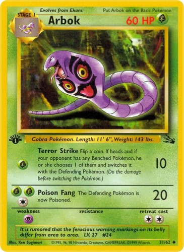 Arbok Fossil #31/62 1st Edition Uncommon Pokemon Card T1-1314 | eBay