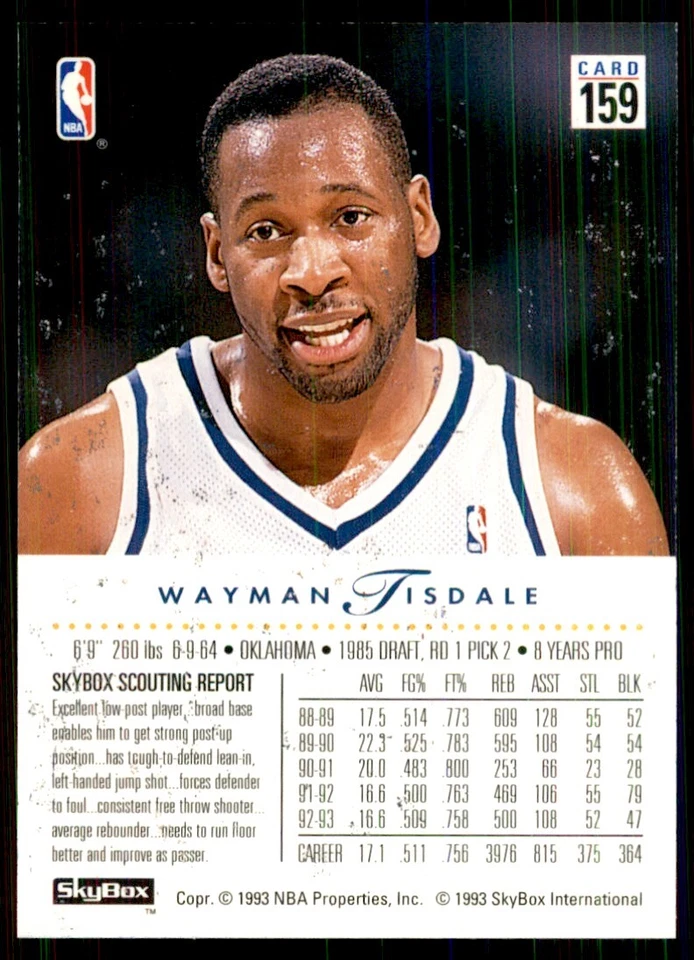 1993-94 SkyBox Wayman Tisdale Basketball Cards #159 - Image 2 of 2