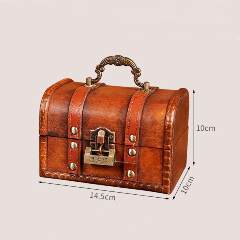 Password Lock Wooden Storage Box Treasure Chest for Jewelry Art