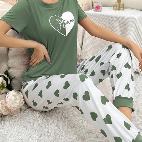 Womens Pajamas Set Lounge Set Short Sleeve Pjs Joggers Pants Sleepwear 2 Piece - Bild 13 von 23