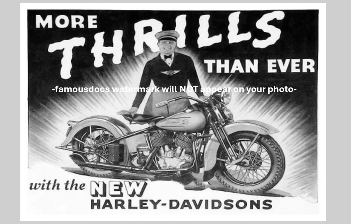 Vintage Harley Davidson Motorcycle PHOTO Poster Art Advertisement Thrills
