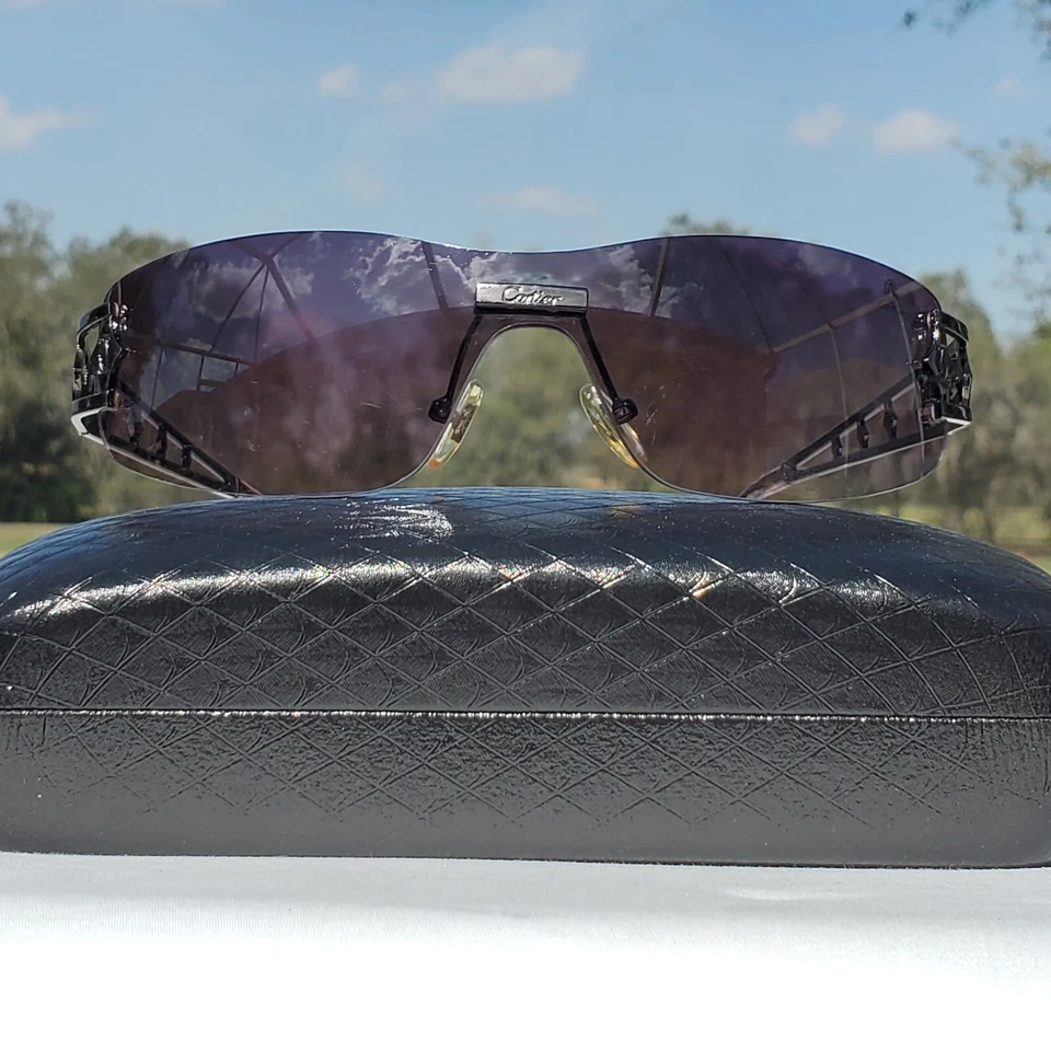 **RARAS GAFAS DE SOL CARTIER SIN MONTURA ESCUDO ENVOLVENTES** ¡¡Lentes violetas degradadas!!! Foto 3 de 4