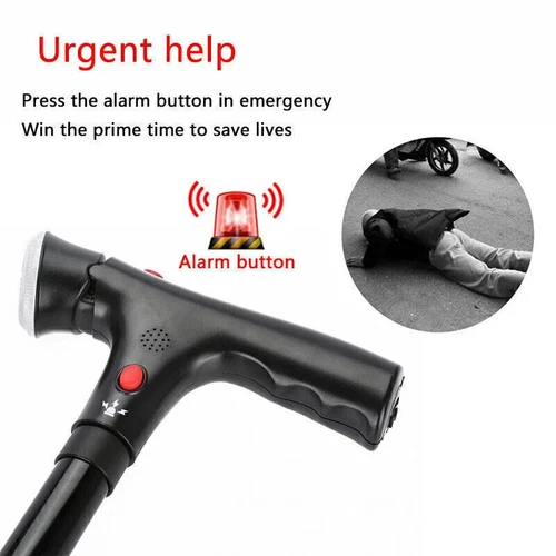 Elder Folding Walking Stick Walking Cane Height Adjustable LED Light Alarm - Picture 8 of 12
