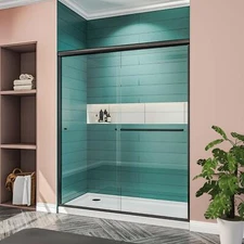 ELEGANT Shower Door Bypass Semi-frameless Sliding Matte Black 60 in. x 72 in. 
