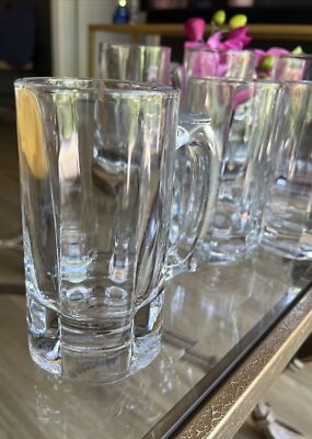  6 Libbey Anchor Hocking Beer Glass Tankard Stein Thumb Rest Heavy Faceted#227