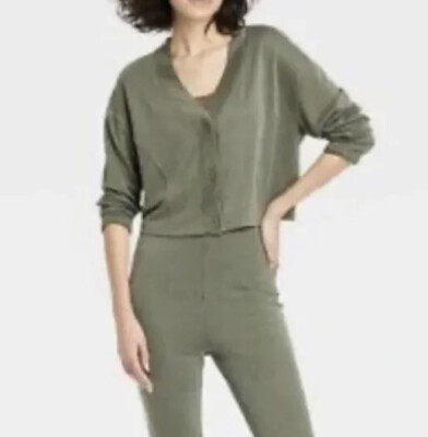 Women s Colsie Cropped Ribbed Comfy Lounge Cardigan Green Size S NWT