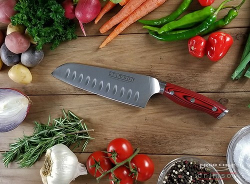16 pc. Bamboo Block knife set G10 Handles German Steel CRIMSON Series Ergo Chef - Picture 5 of 14