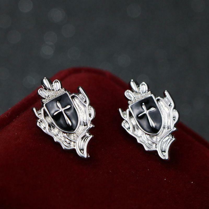 Pair Cross Shield Business Suit Shirt Collar Lapel Pin Brooch