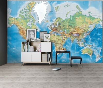 3D Blue World Map ZHUA9771 Wallpaper Wall Murals Removable Self-adhesive Amy