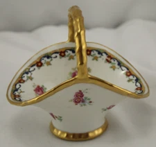 Bernardaud Limoges Master Salt Basket Gold Handle Roses