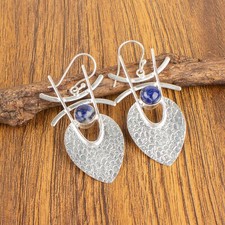 Lapis Lazuli Gemstone 925 Sterling Silver Earrings Handmade Jewelry Gift For