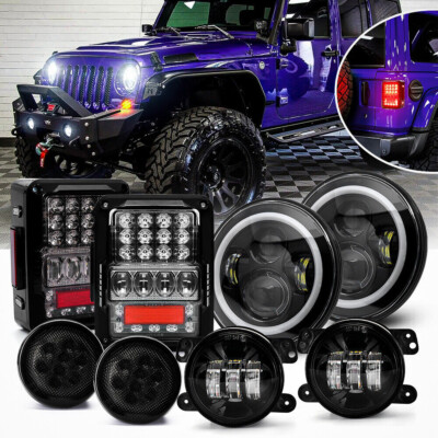 8PC Set For Jeep JK 07-17 7'' LED Headlight Tail Light Turn Signal Fog Lamp Combo
