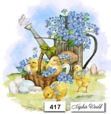 (417) TWO Paper LUNCHEON Decoupage Art Craft Napkins  EASTER WATERING CAN CHICKS