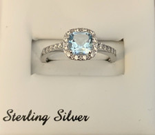 Sterling Silver Cocktail Ring with Faceted Blue Topaz-Style Center Stone and Pavé Accents — listing 4