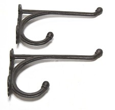 2 LARGE INDUSTRIAL 8 1/2 INCH CAST IRON WALL MOUNT HAT OR COAT HOOKS