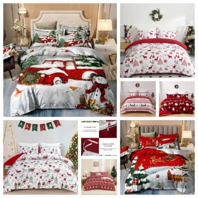 Merry Christmas Doona Duvet Quilt Cover Set Queen King Size Bed Gift Pillowcases - image 1 of 4