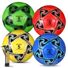 Jenaai 4 Pcs Soccer Ball Bulk with Pump & Bag Deflated Soccer Ball Outside Sp...