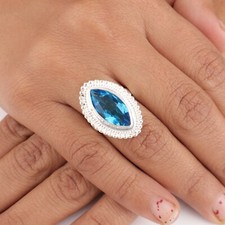 Swiss Blue Topaz Gemstone 925 Sterling Silver Women's Jewelry Handcrafted Ring