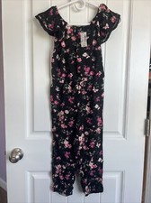 NEW NWT Children  s Place Girls 5/6 Pretty Rayon Black Floral Jumpsuit