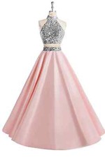 Customized Halter Two Piece Evening Dresses New Sequins Satin Prom Party Gowns