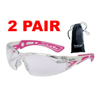 Bolle 40254 Rush+ Safety Glasses Pink/White Temples Clear Anti-Fog Lens (2 Pair)