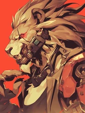 Cyberpunk Lion Mech Head Cell Shaded Poster 18x24in