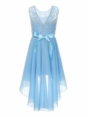 Niños Niñas Alto Bajo Boda Vestido de Chifón Encaje Floral Espalda en V Baile de graduación Vestidos de Fiesta - Imagen 43 de 98