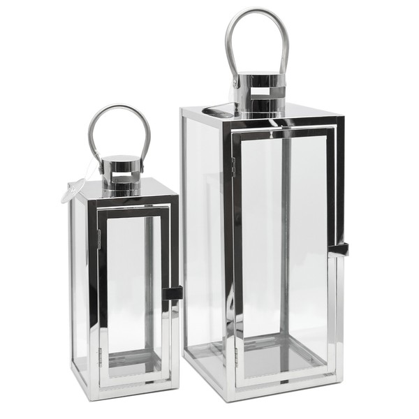 2Er-Set Gartenlaterne 30Cm/42Cm Edelstahl-Laternen Windlicht Deko-Laterne Metall-image