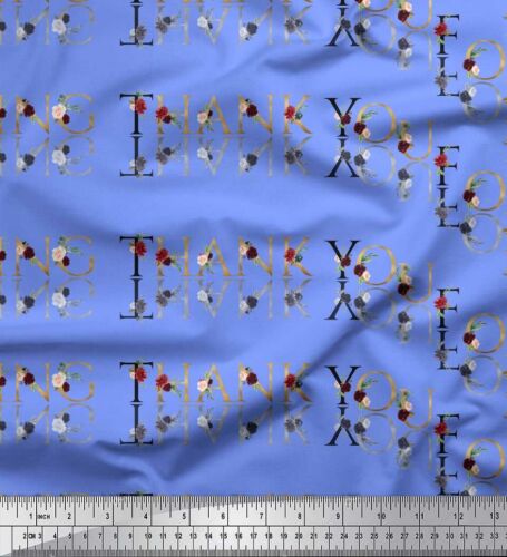 Soimoi Blue Cotton Poplin Fabric Favor Text Text Print Fabric by-EGX - Picture 1 of 4