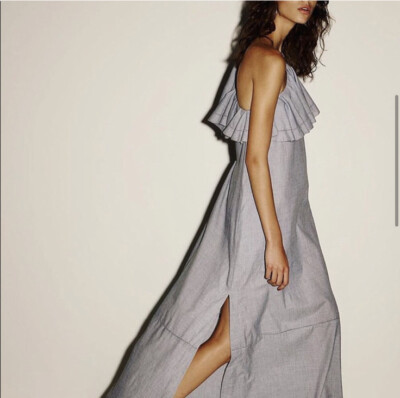Lisa Marie Fernandez Arden One Shoulder Maxi Dress Ruffle Chambray S NWT  $725 | eBay