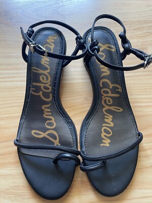 Sam Edelman Isle Sandal Women's Size 7 Black Leather Block Heel Strappy Toe Loop