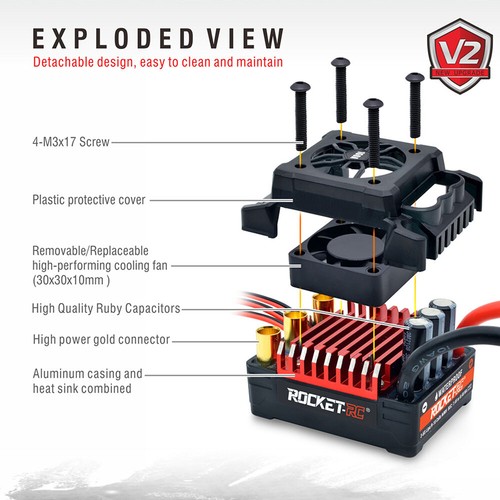 Rocket RC 130A/160A Brushless ESC Waterproof for 1/7 1/8 RC Car Buggy Truck - Picture 8 of 29