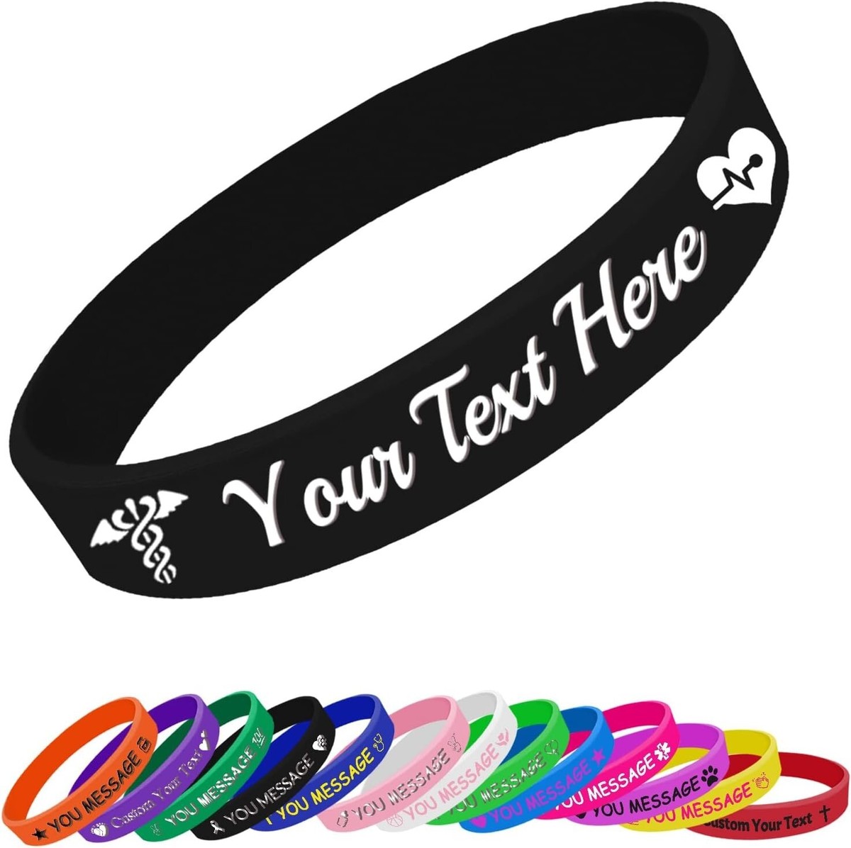 1-20pcs Custom Silicone Wristbands Personalised Rubber Bracelets