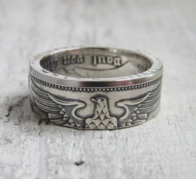 German Silver Coin Ring - Silver 5 Marks Coin Ring