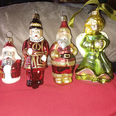 VINTAGE BLOWN GLASS CHRISTMAS ORNAMENTS 4 PIECES