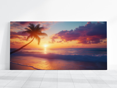 Beach Sunset Print, Neon Orange Pink Sunset Landscape, Hawaii Ocean Waves Photo