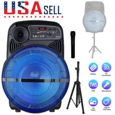 15" Portable Party Bluetooth Speaker Heavy Bass Sound w/ LED Lights, Stand & Mic