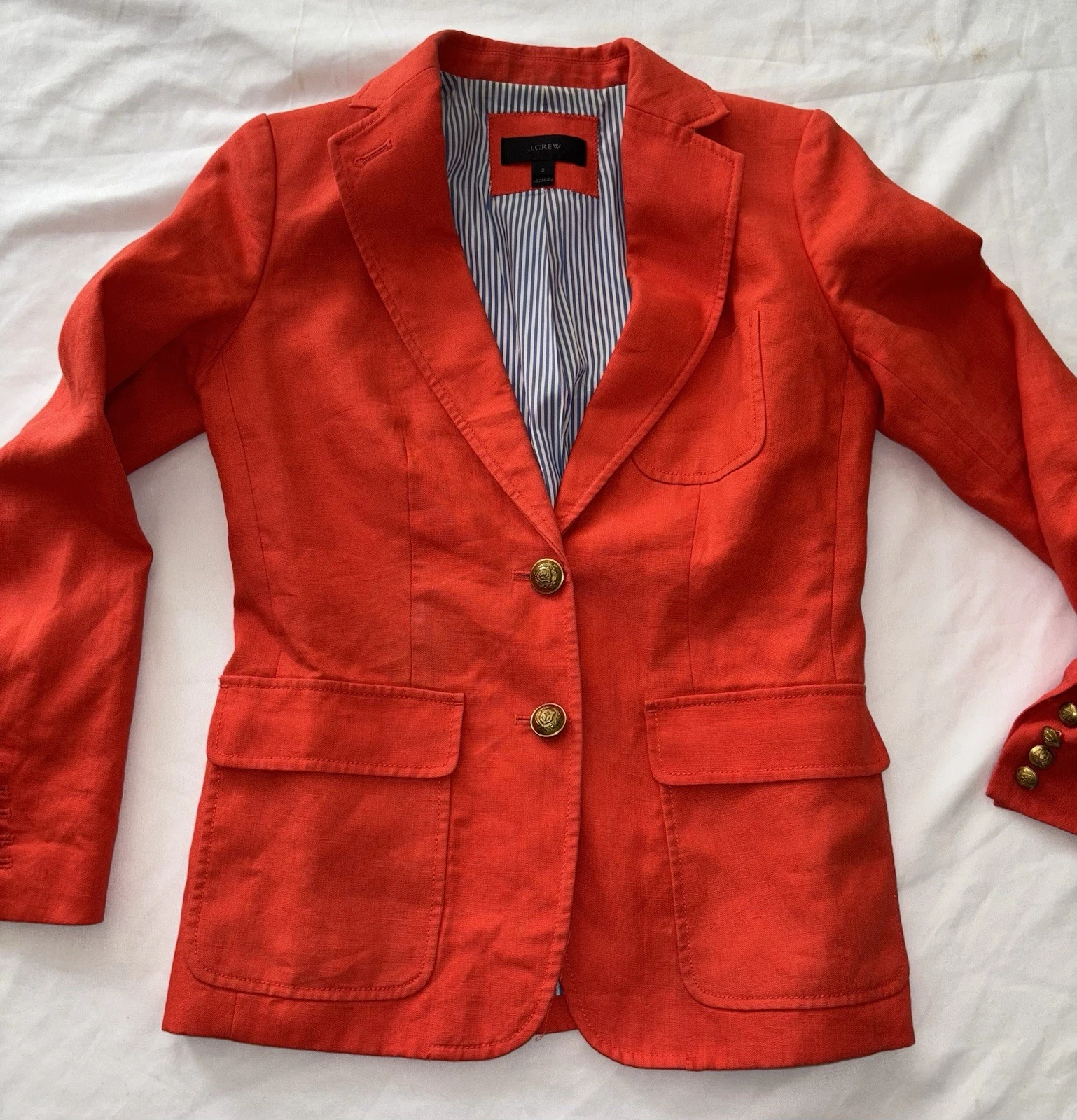 J.Crew Orange Linen Blend Two Button Blazer Women's Size 2 Lined Jacket