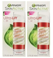 (Pack 2) Garnier SkinActive Ultra-Lift Wrinkle Reducer 2-in-1 Serum + Moisturize