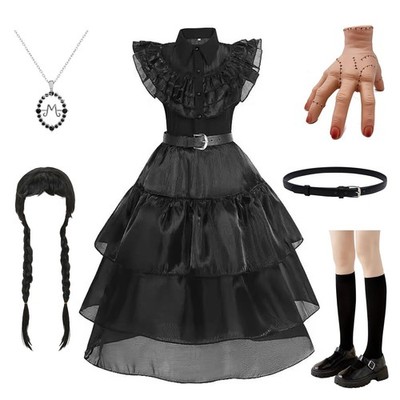 Halloween Costumes for Girls Kids Black Dress Black Family Costume for Hallow...