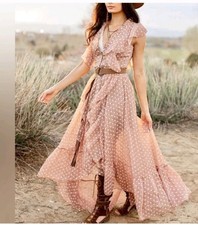 Joyfolie Cass Maxi Dress in Warm Sand/Pinkish Taupe Cream Flowers XS