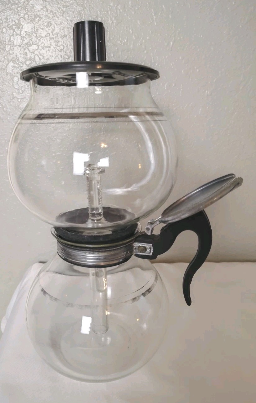 Vtg Cory DXU DXL Glass Vacuum Siphon Coffee Pot Filter Rod Silver Hinged Lid 