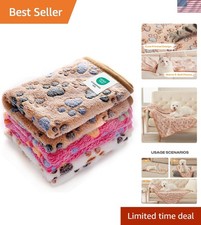 Adorable Paw Pattern Pet Blankets - 3 Pack for Dogs  Cats, Machine Washable
